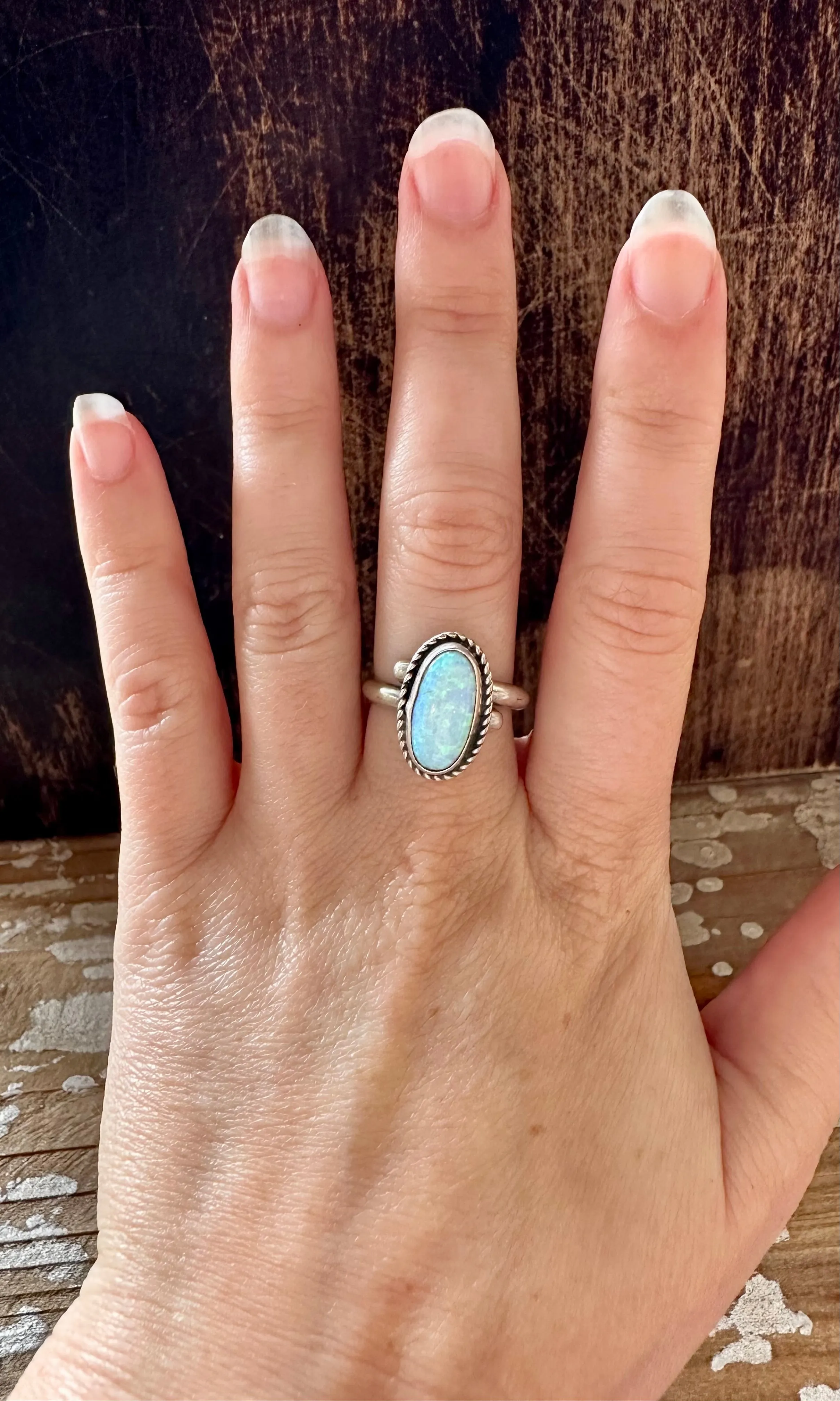 ADJUSTABLE OPAL Sterling Silver and Lab Opal Ring • Adjustable