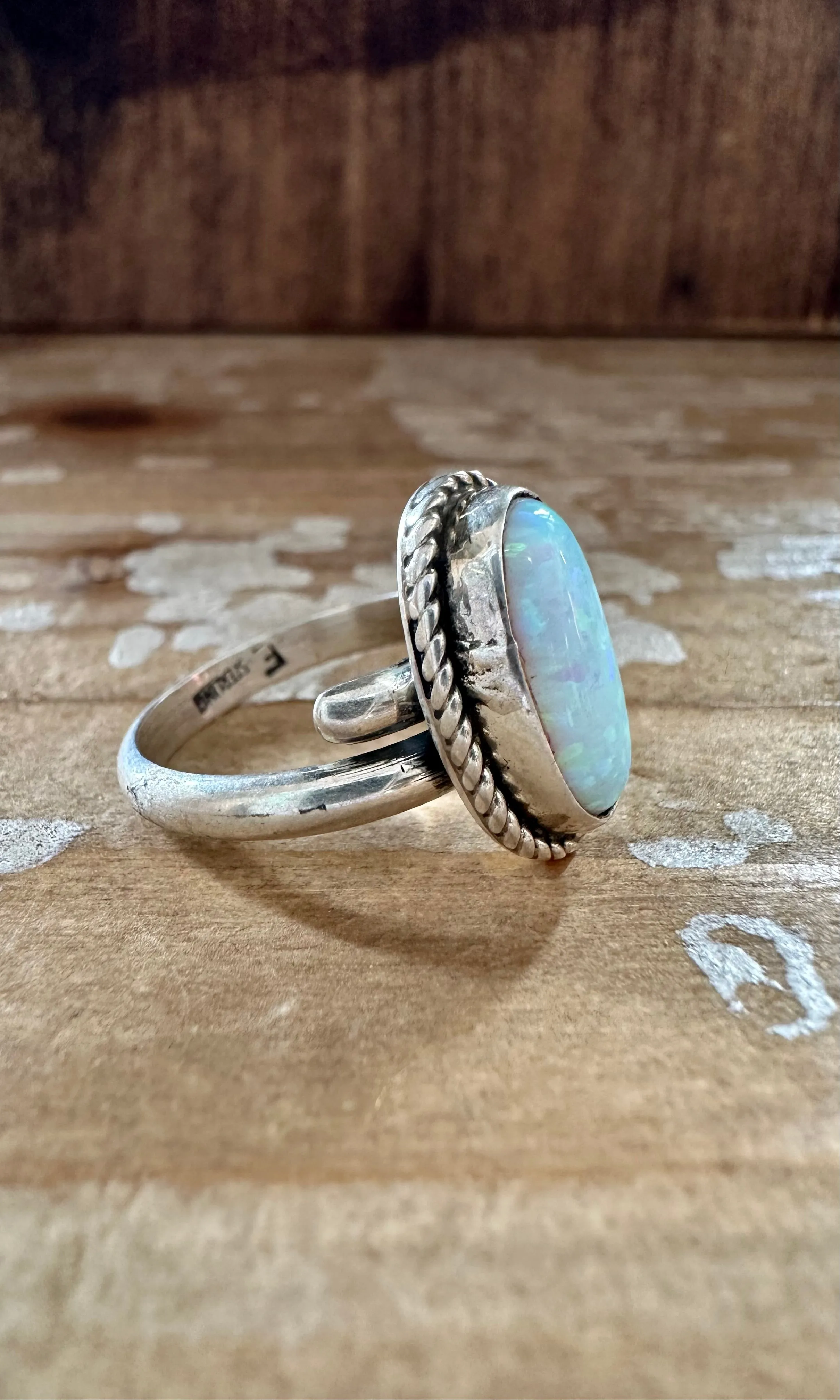 ADJUSTABLE OPAL Sterling Silver and Lab Opal Ring • Adjustable