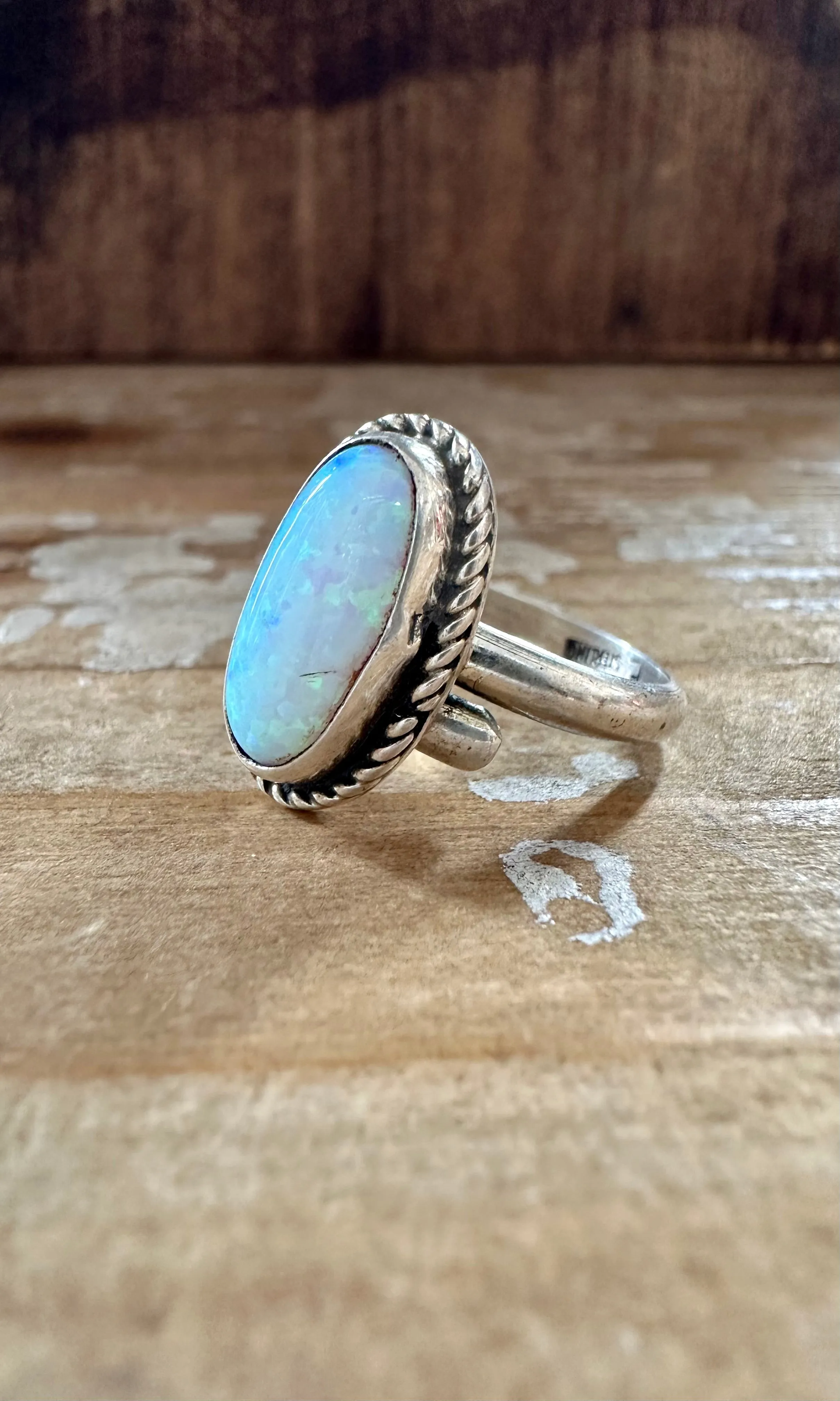 ADJUSTABLE OPAL Sterling Silver and Lab Opal Ring • Adjustable