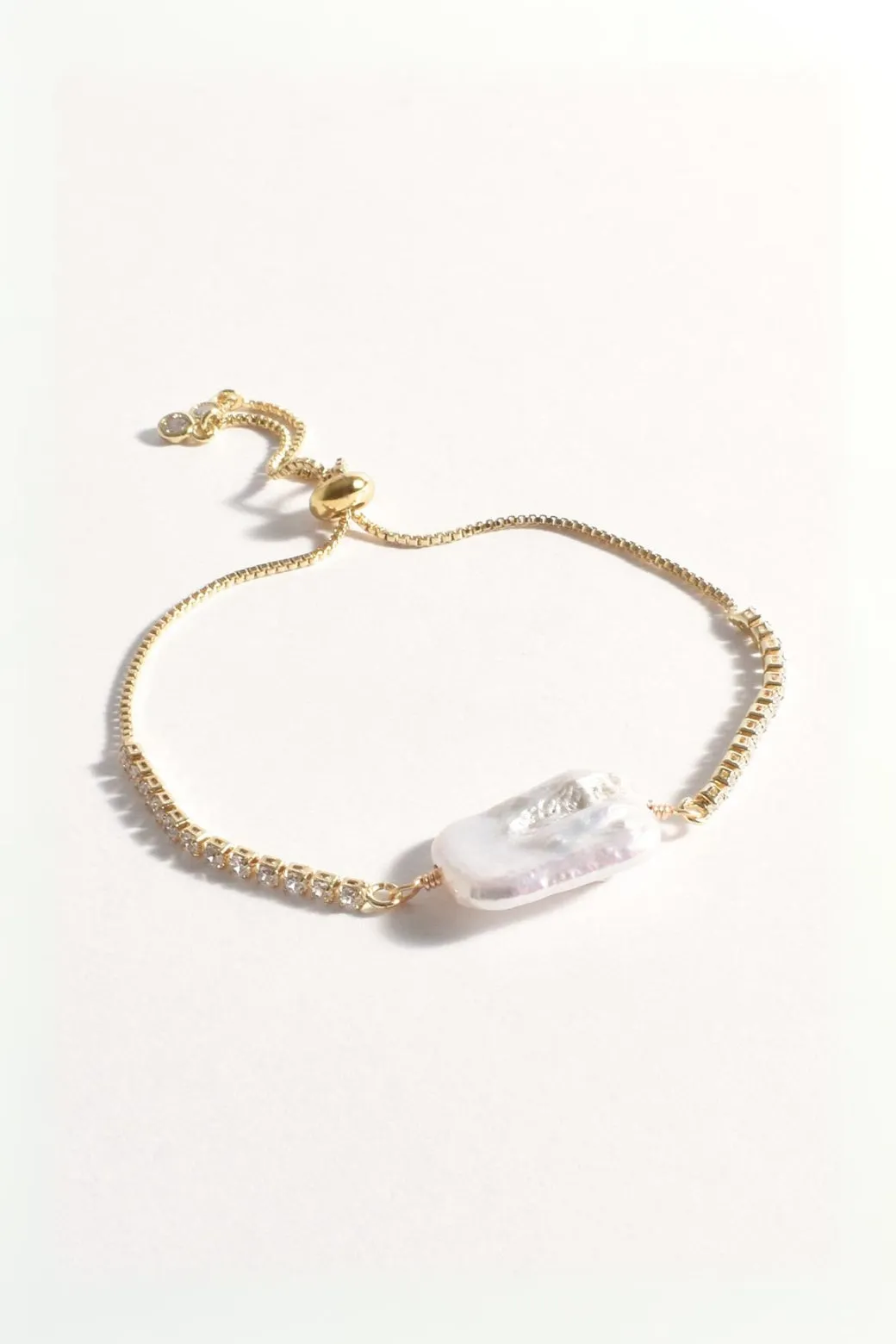 Adorne Diamante Pearl Adjustable Bracelet Gold