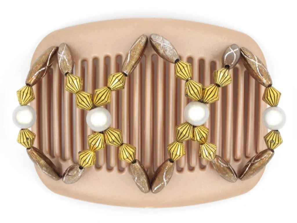 African Butterfly Hair Comb - Dalena Brown Pearl 20