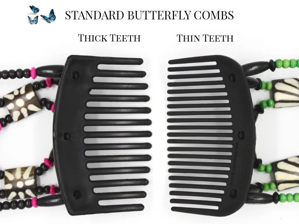 African Butterfly Thick Hair Comb - Flowers Black 48