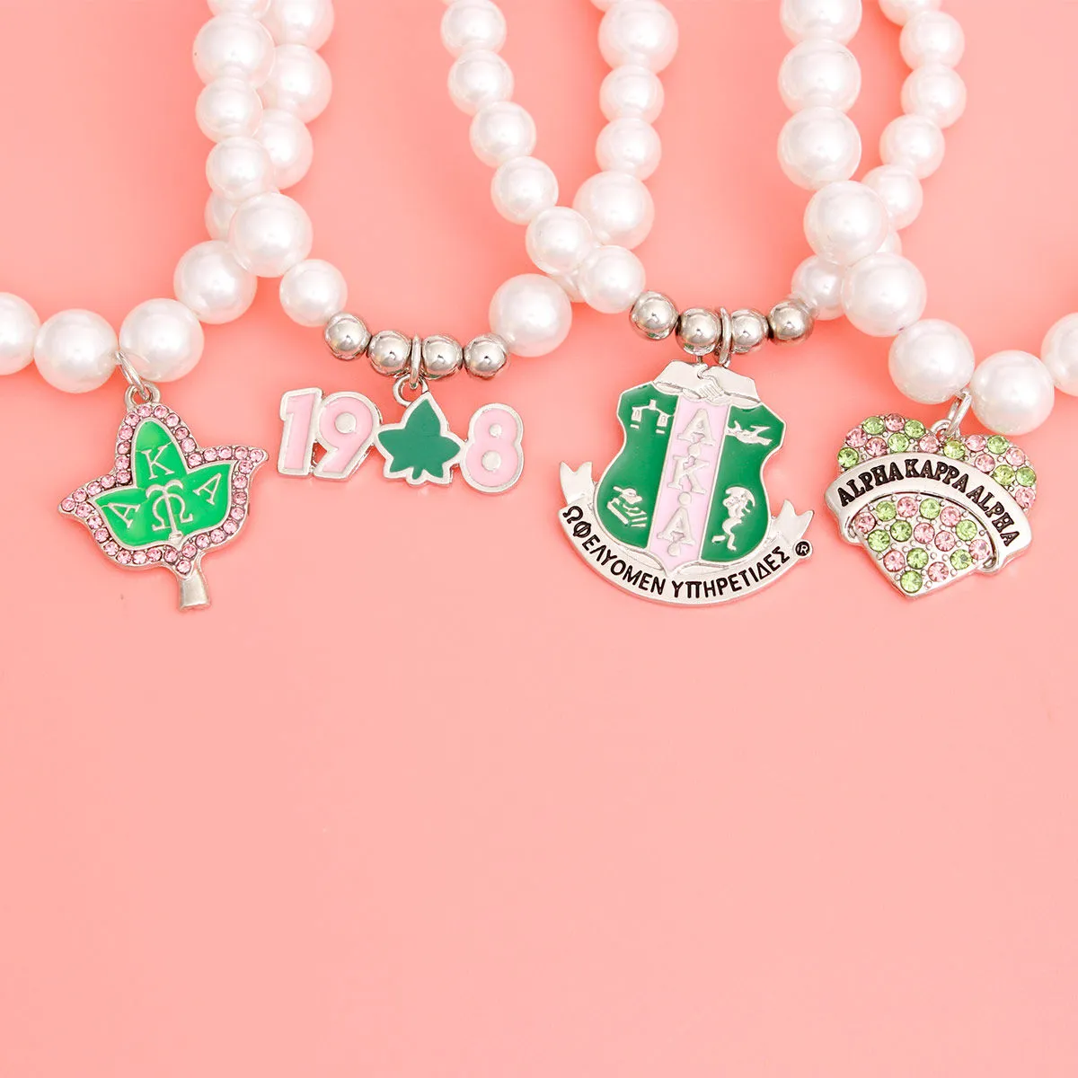 AKA Alpha Kappa Alpha Bracelet Sorority Inspired Charm Pearl