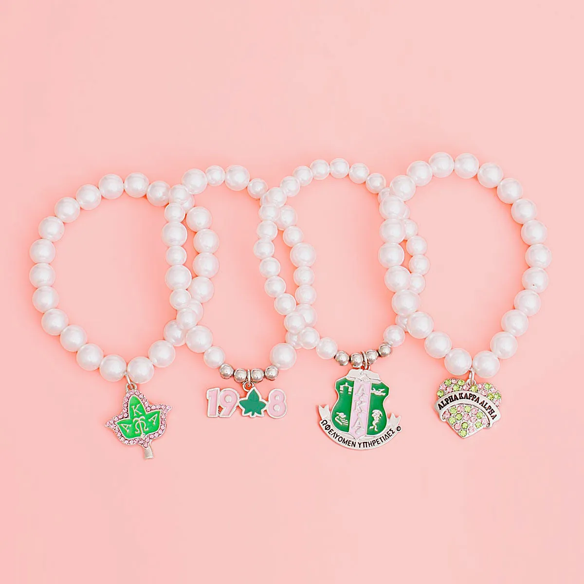 AKA Alpha Kappa Alpha Bracelet Sorority Inspired Charm Pearl