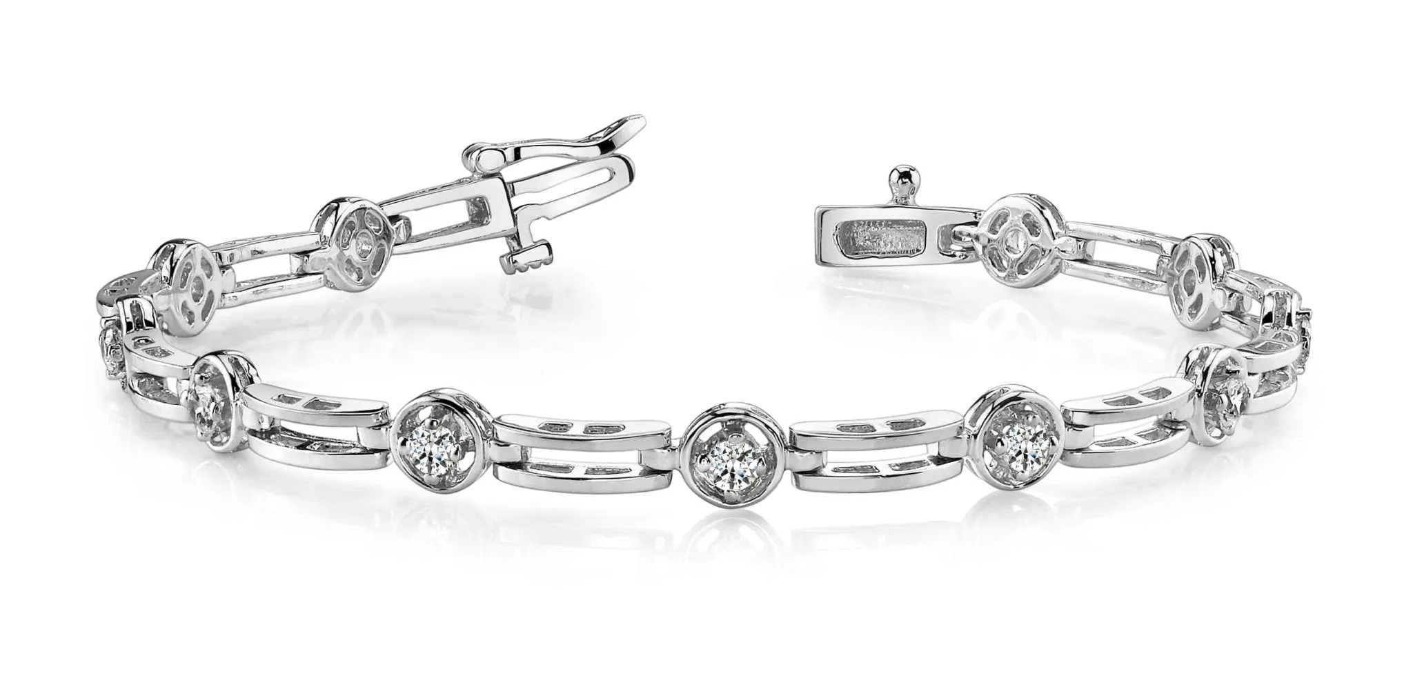 Alternating Round And Bar Link Diamond Bracelet with 0.88 ct.(finished) 2.75mm