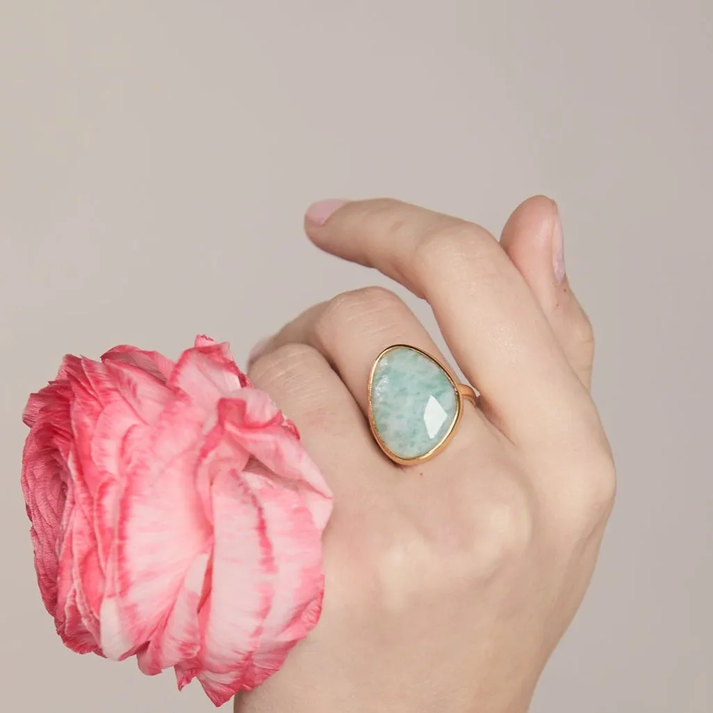 Amazonite Large Gemstone Cocktail Ring in Gold