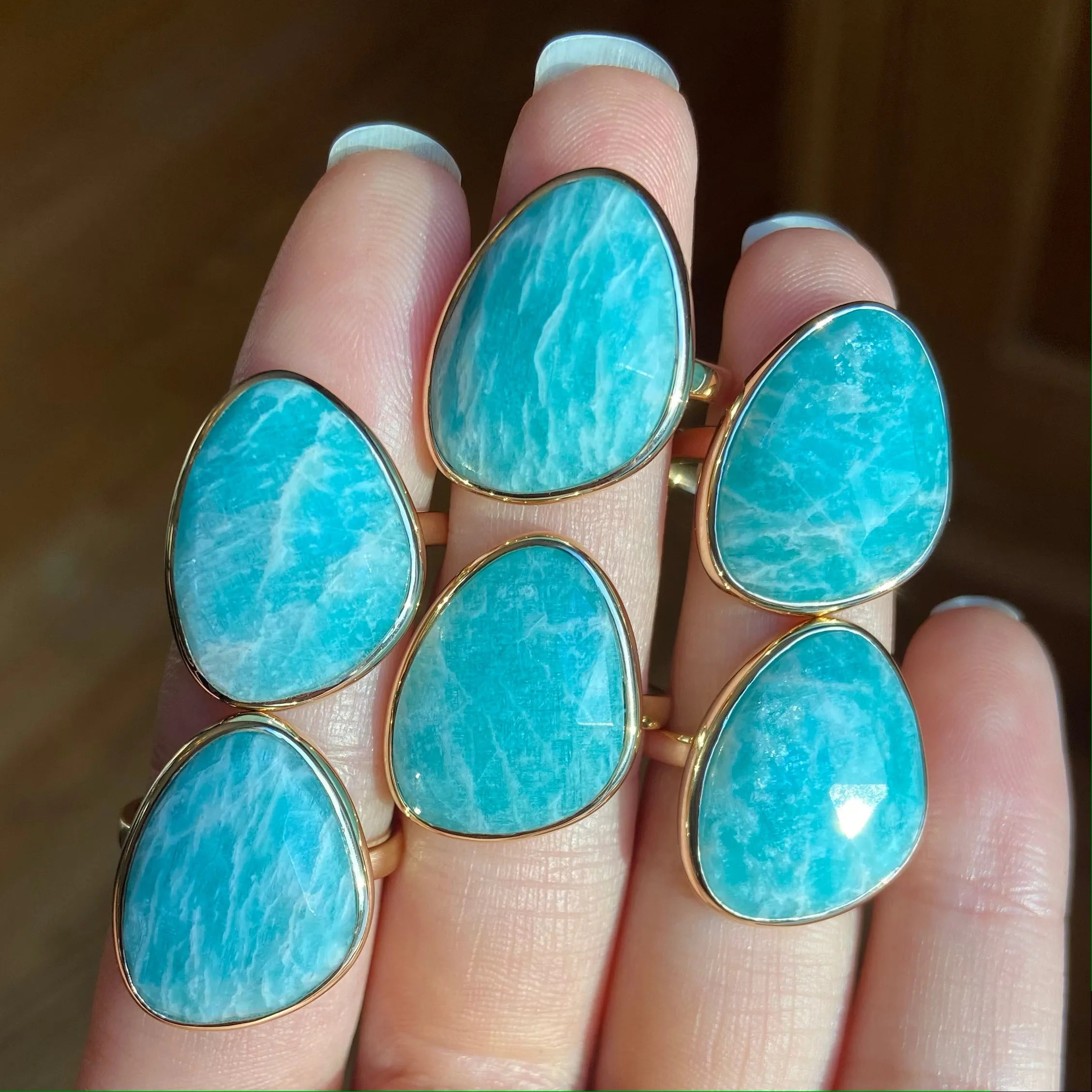 Amazonite Large Gemstone Cocktail Ring in Gold