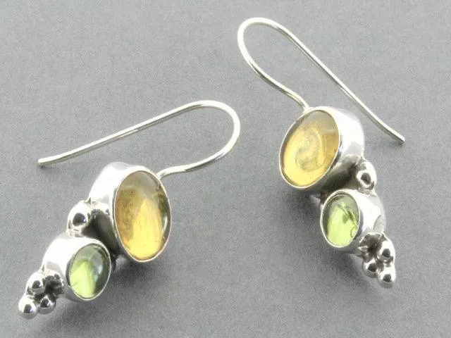 Amber & Citrine drop earrings - sterling silver