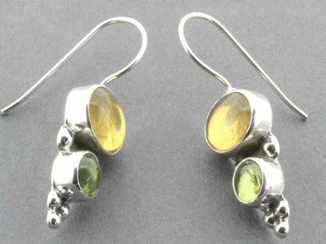 Amber & Citrine drop earrings - sterling silver