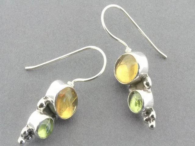 Amber & Citrine drop earrings - sterling silver