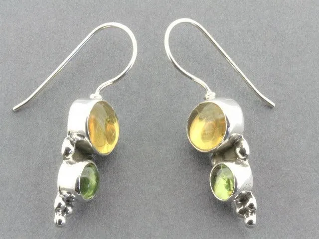 Amber & Citrine drop earrings - sterling silver