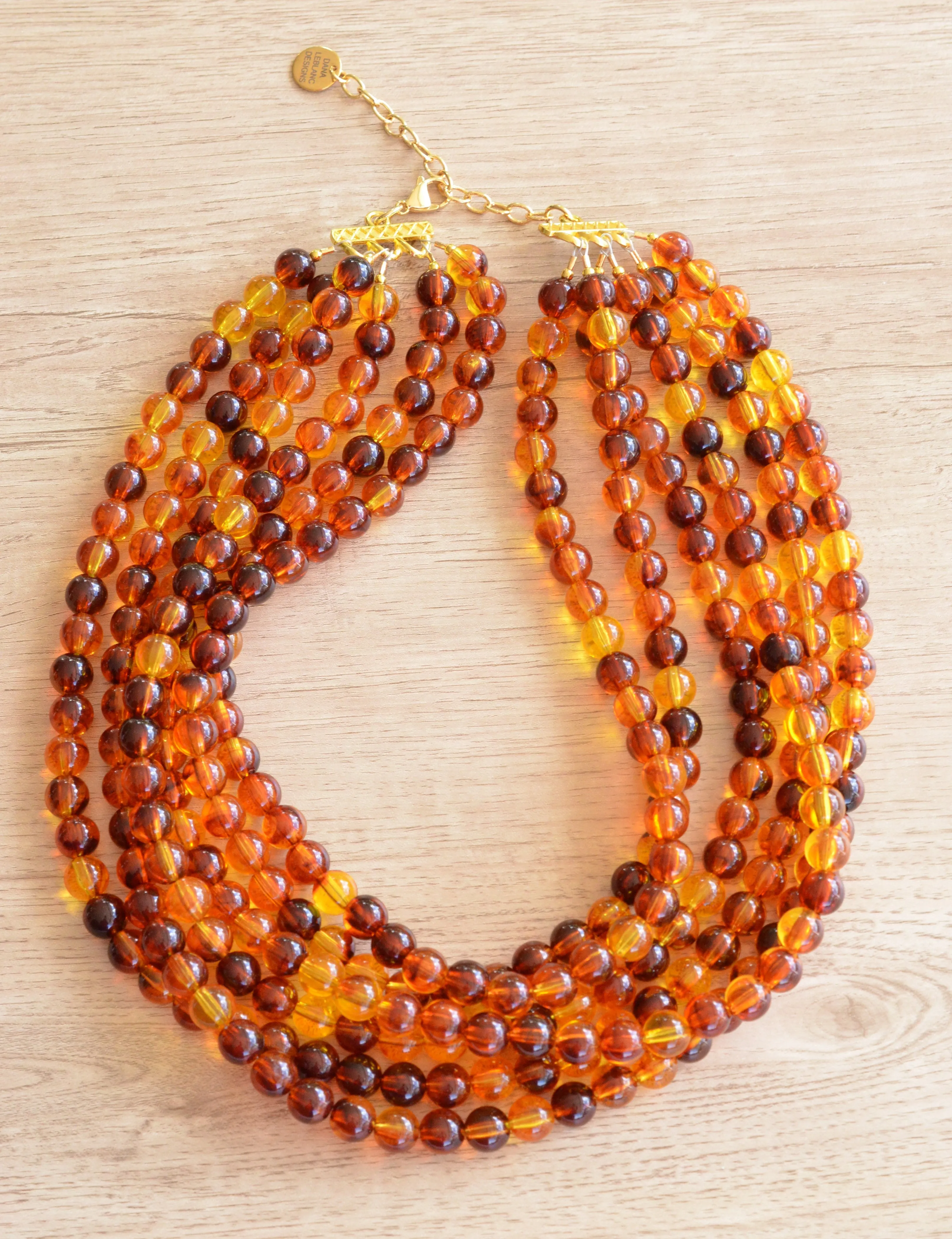 Amber Brown Lucite Bead Acrylic Chunky Multi Strand Statement Necklace - Alana