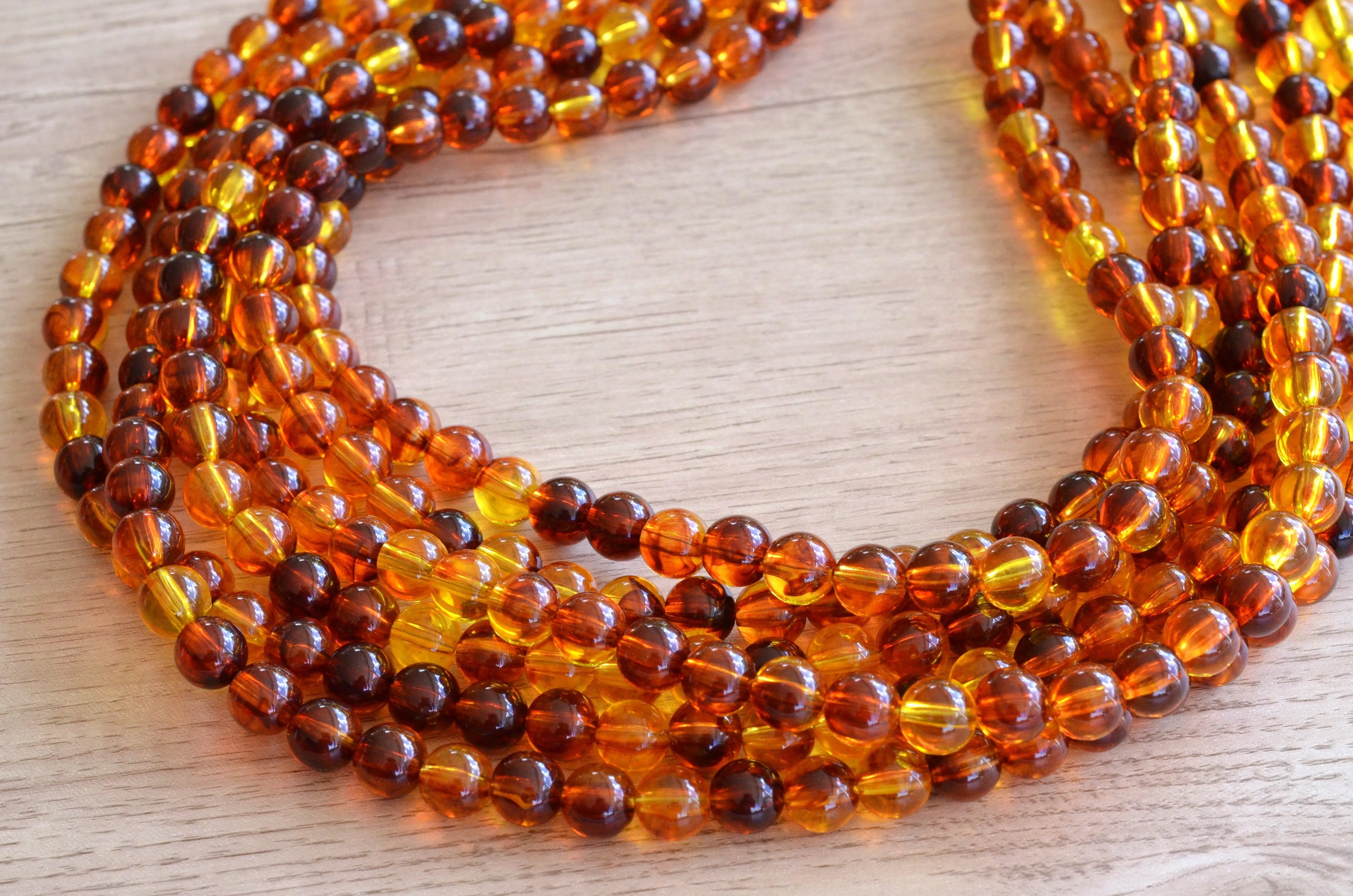 Amber Brown Lucite Bead Acrylic Chunky Multi Strand Statement Necklace - Alana