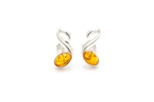 Amber Music Note Stud Earrings - Sterling Silver & Baltic Amber