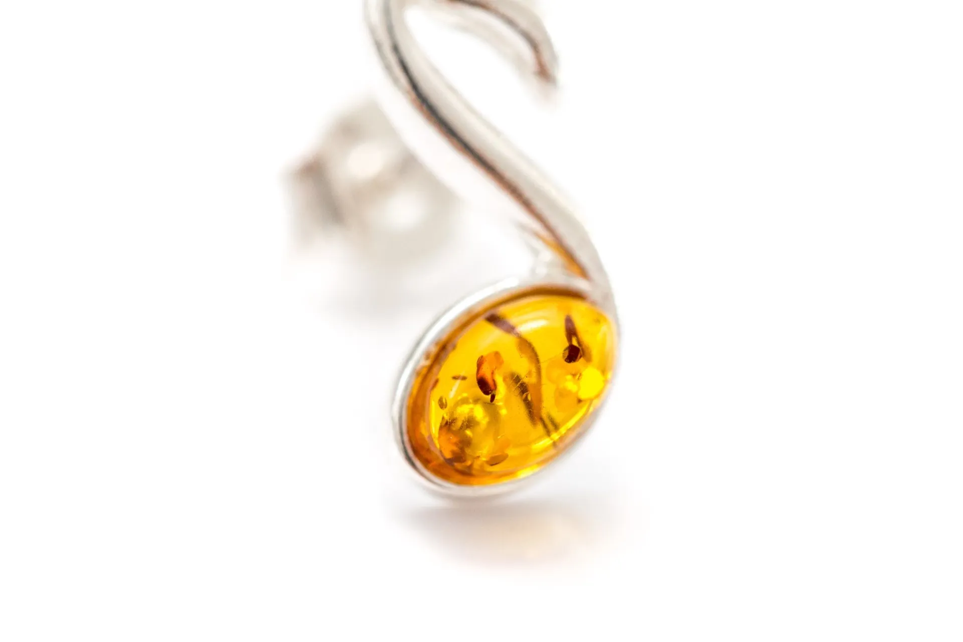 Amber Music Note Stud Earrings - Sterling Silver & Baltic Amber