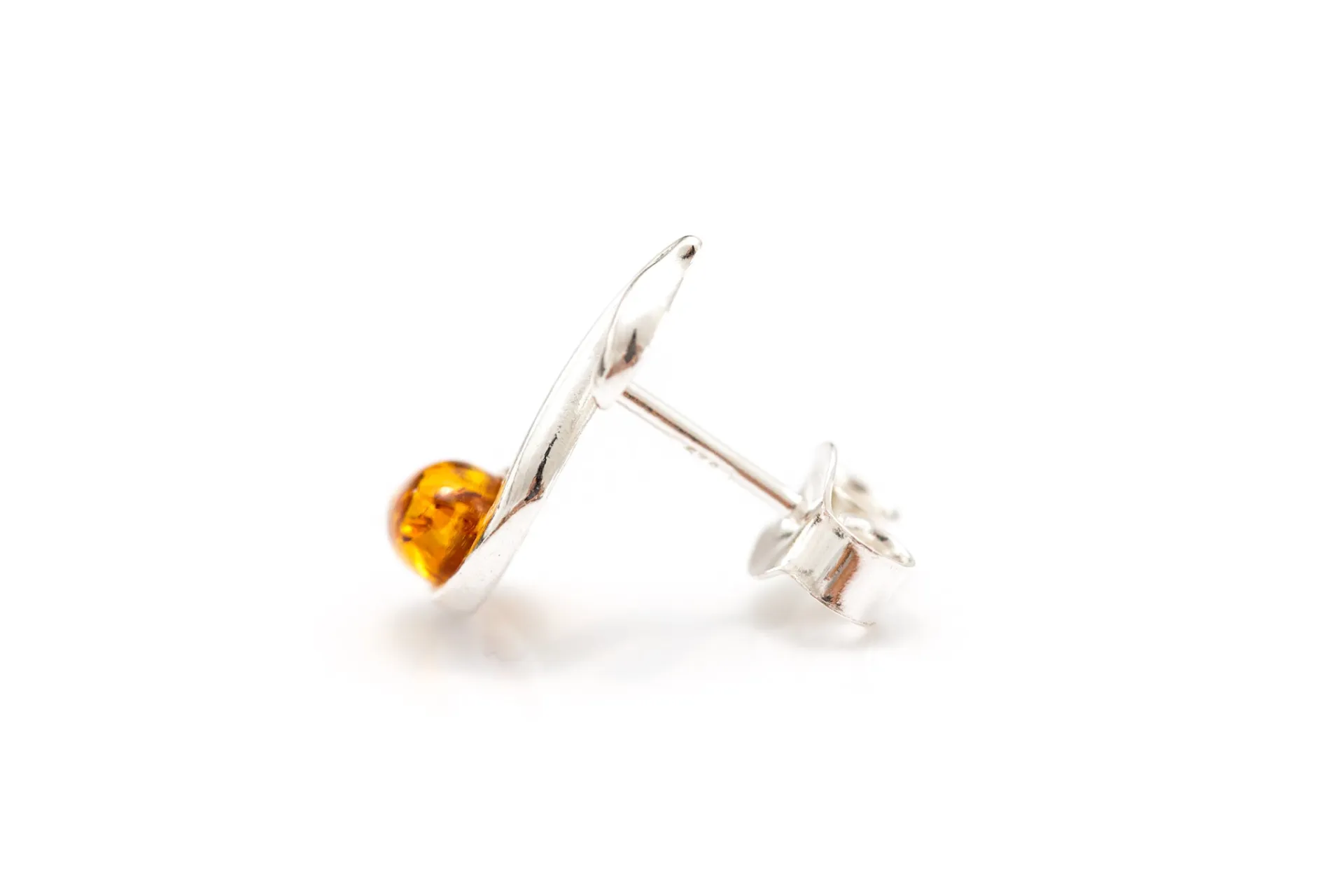 Amber Music Note Stud Earrings - Sterling Silver & Baltic Amber