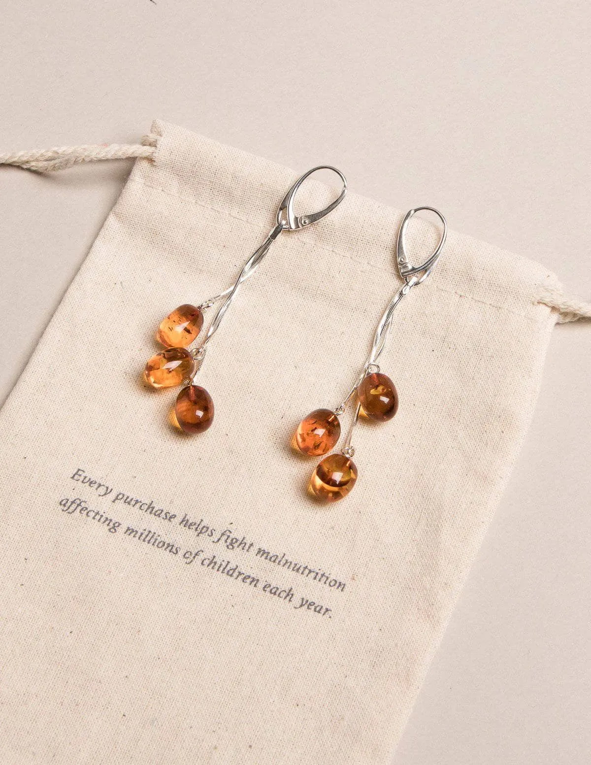 Amber Silver Drop Earrings