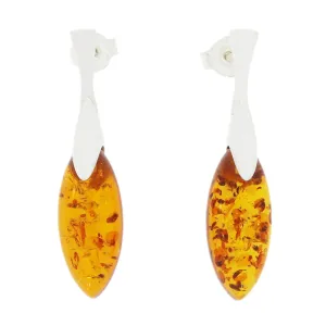 Amber Sterling Silver Marquise Drop Earrings