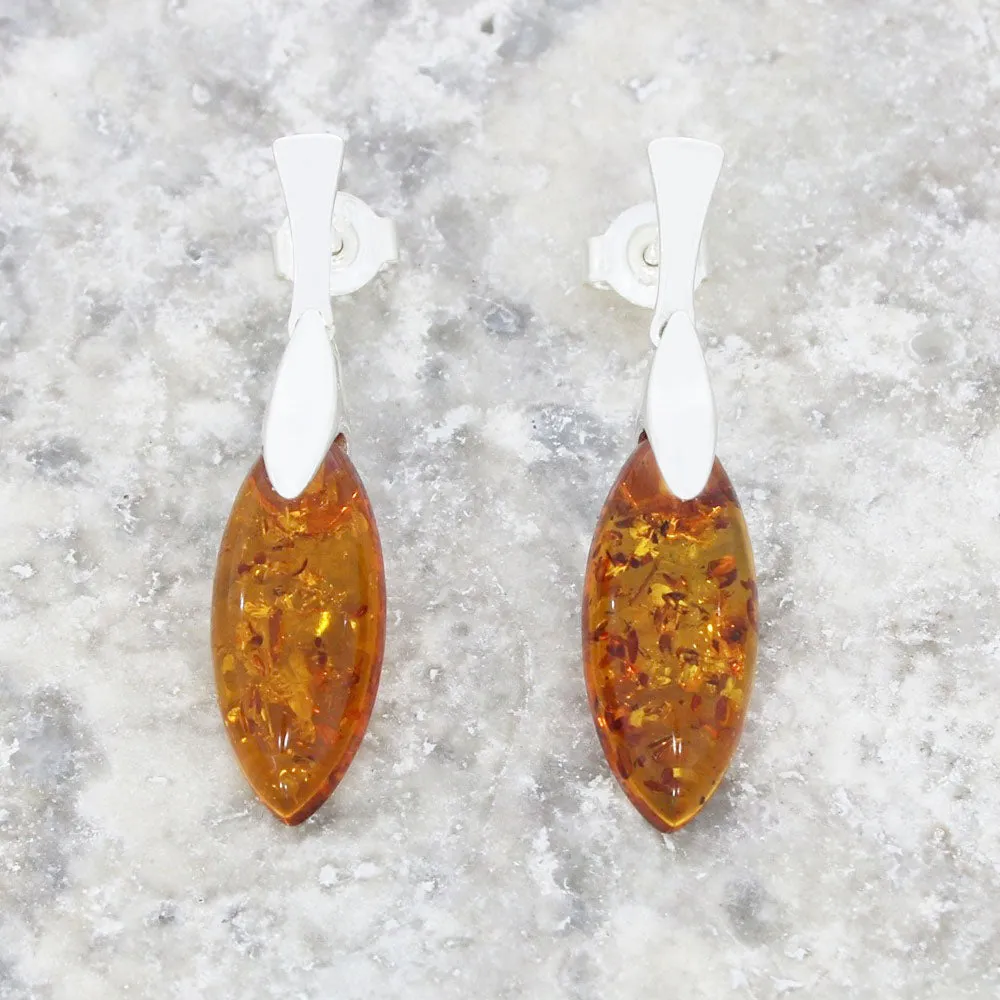 Amber Sterling Silver Marquise Drop Earrings