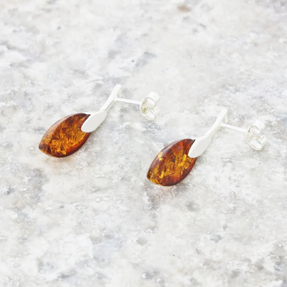 Amber Sterling Silver Marquise Drop Earrings