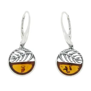 Amber Sterling Silver Round Leaf Drop Earrings