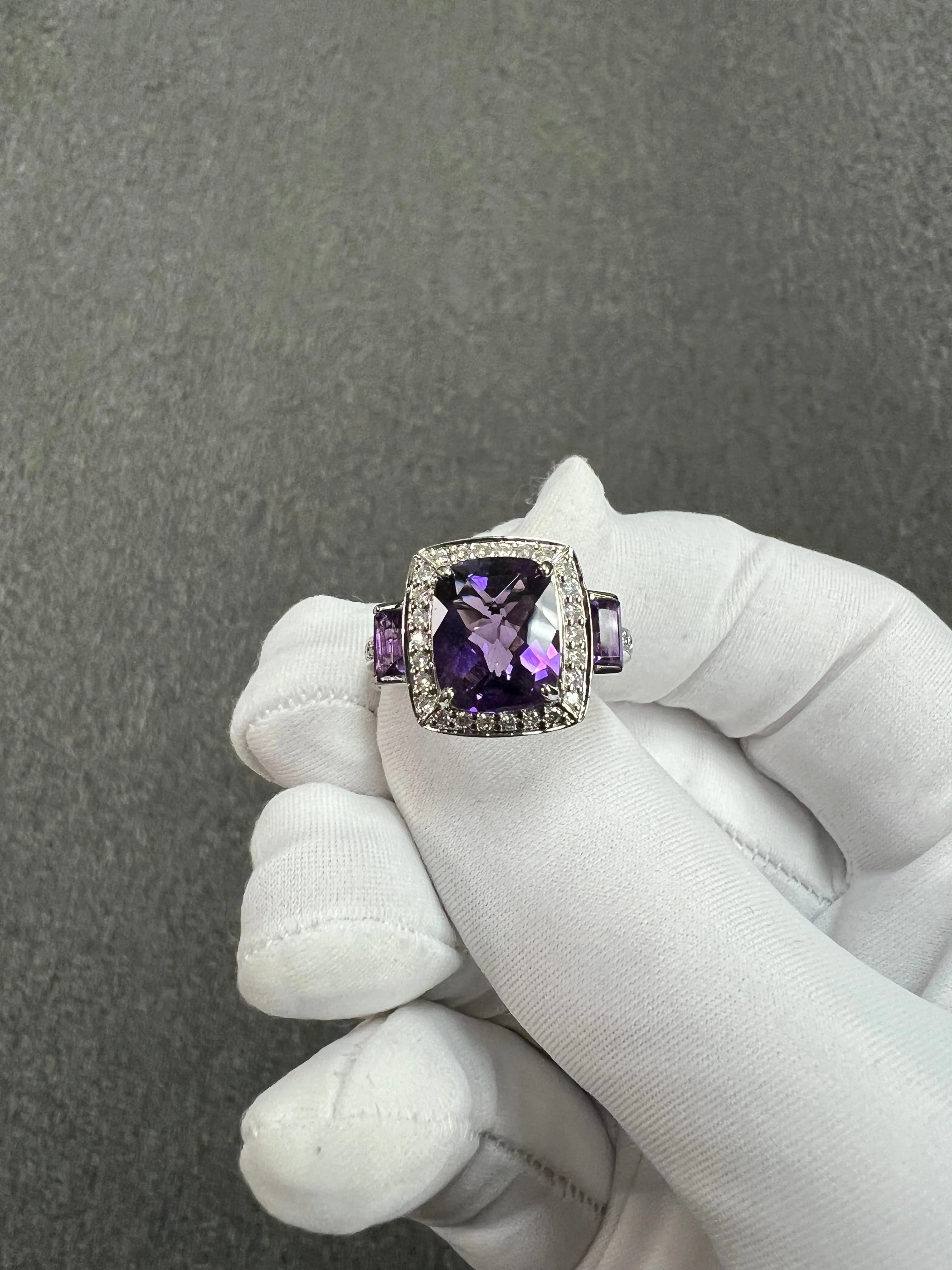 Amethyst And Diamond White Gold Ring Size 8.25