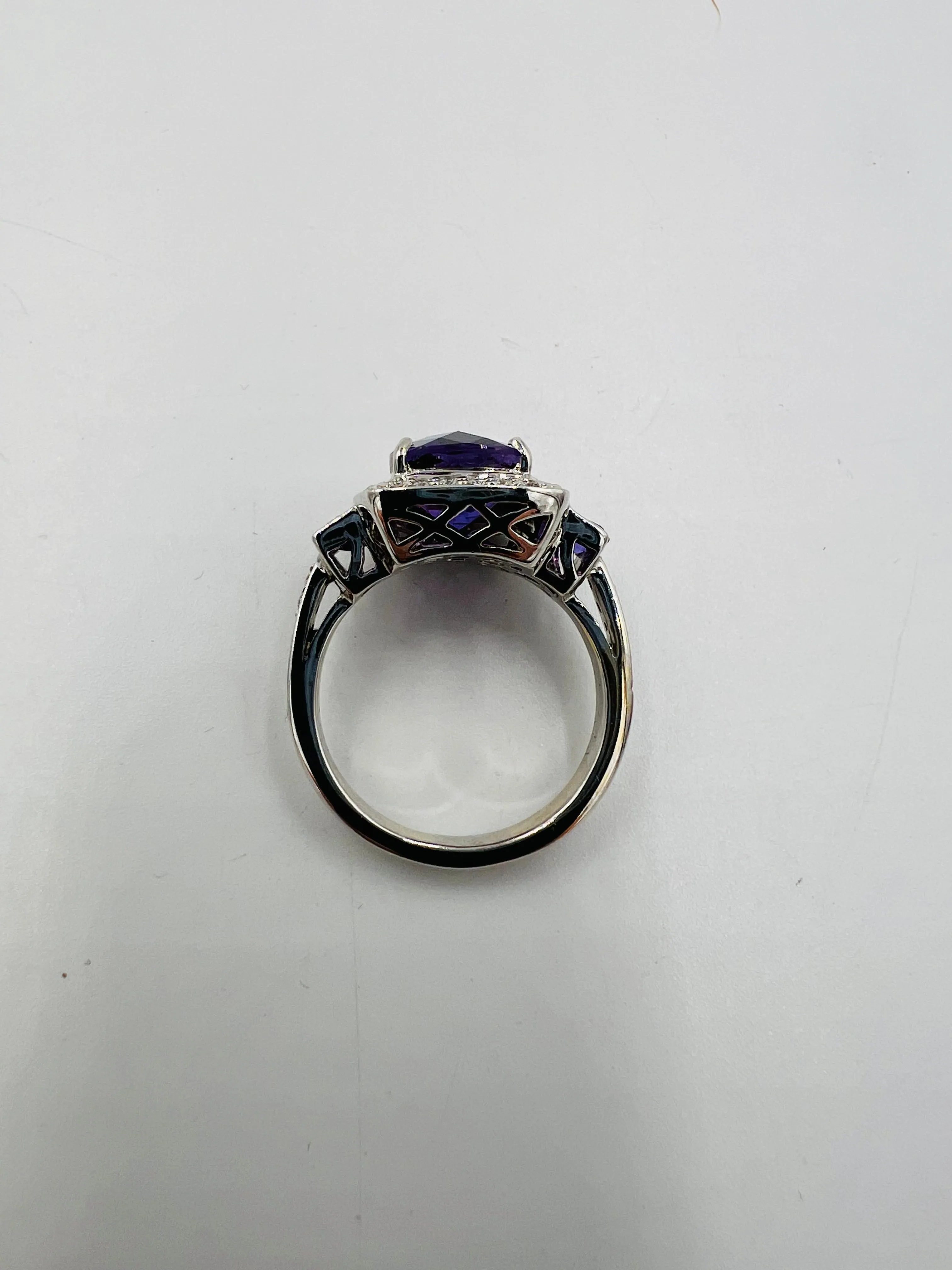 Amethyst And Diamond White Gold Ring Size 8.25