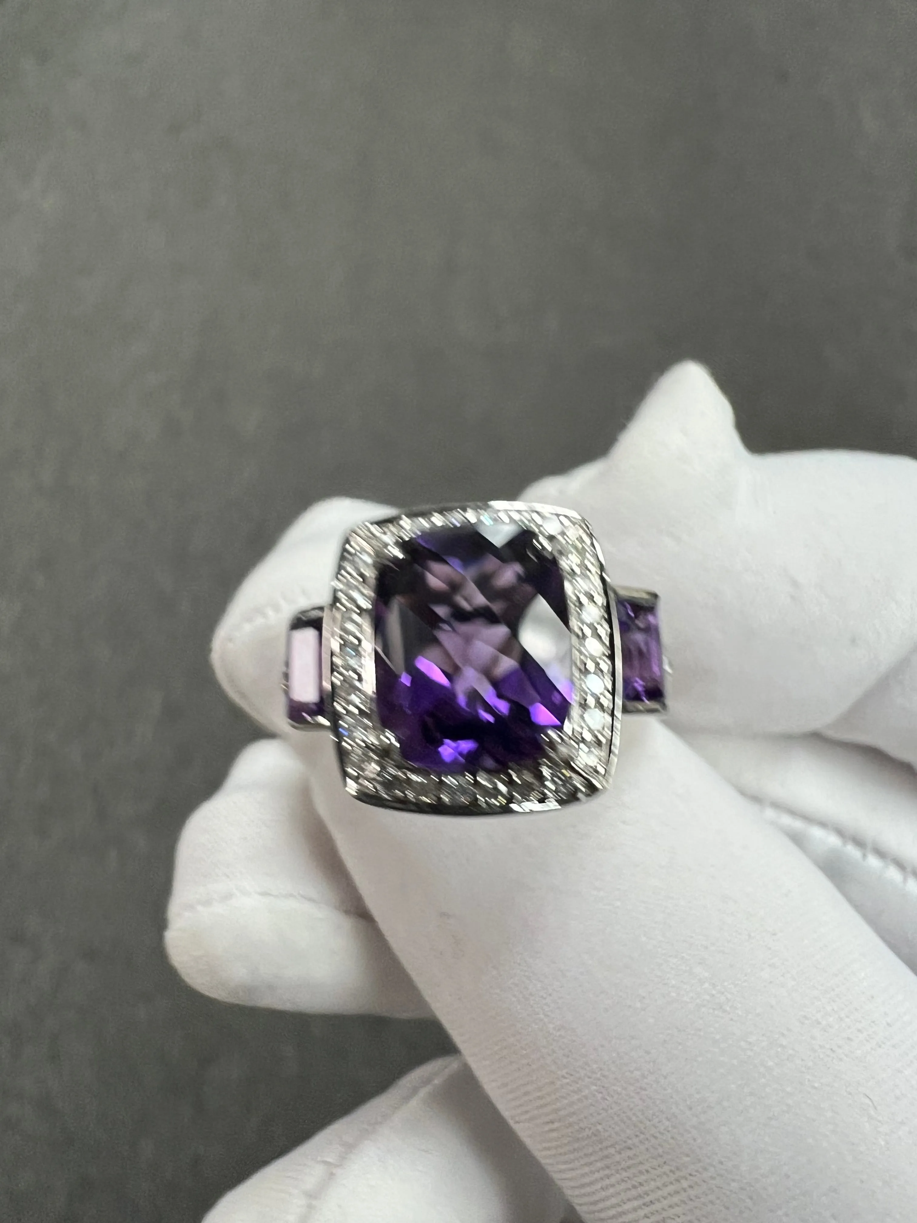 Amethyst And Diamond White Gold Ring Size 8.25