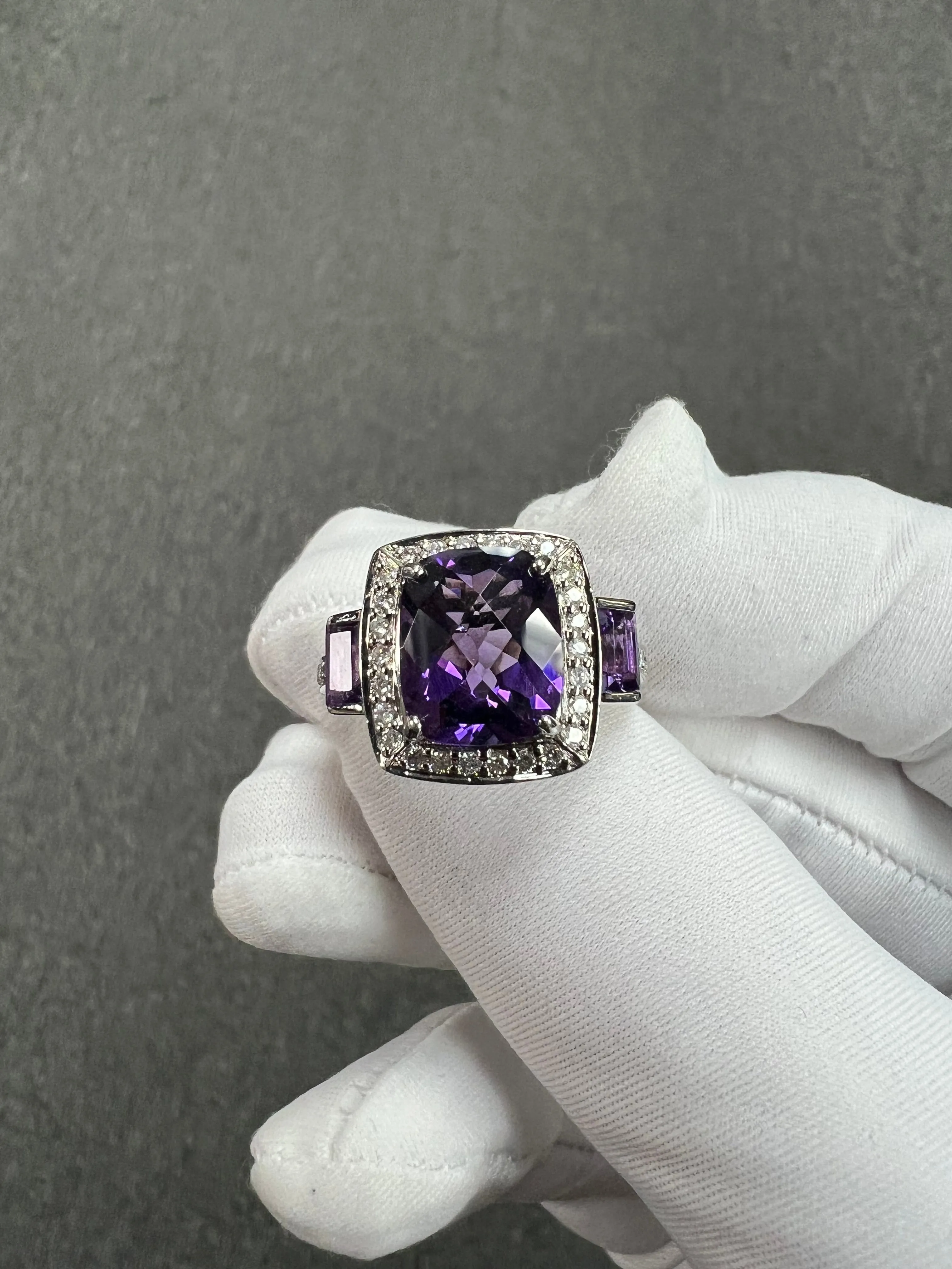 Amethyst And Diamond White Gold Ring Size 8.25