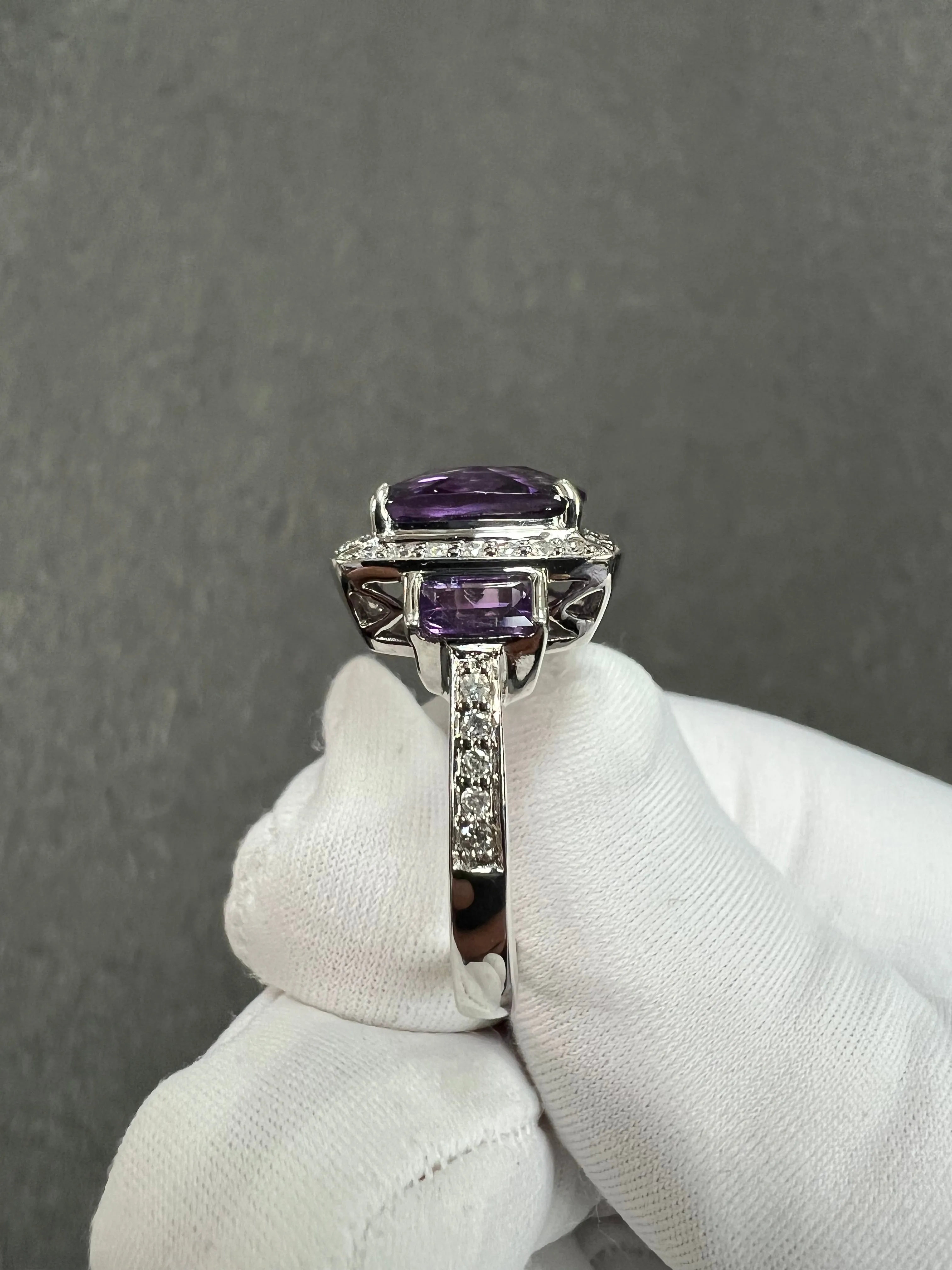 Amethyst And Diamond White Gold Ring Size 8.25