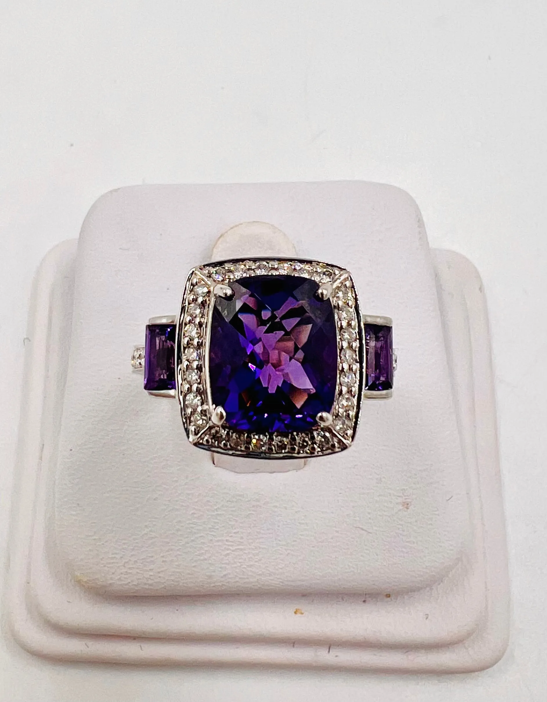 Amethyst And Diamond White Gold Ring Size 8.25