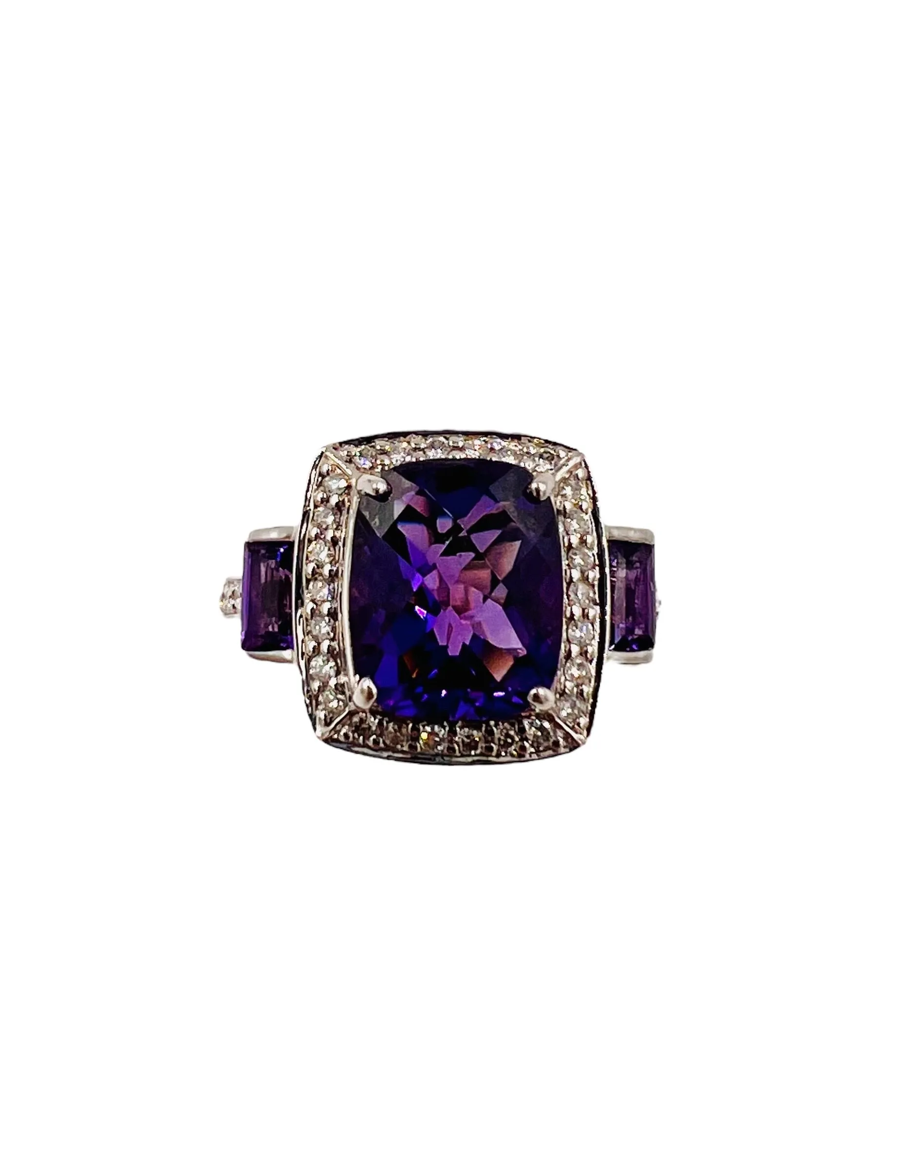 Amethyst And Diamond White Gold Ring Size 8.25