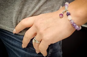 Amethyst Rose Quartz Pawprint Healing Bracelet with Cremation Ashes