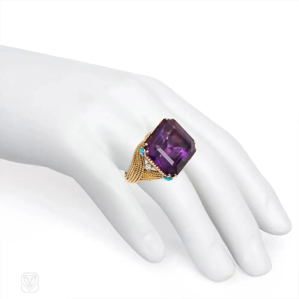 Amethyst, turquoise and diamond cocktail ring, France