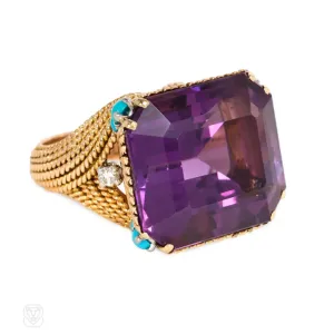 Amethyst, turquoise and diamond cocktail ring, France