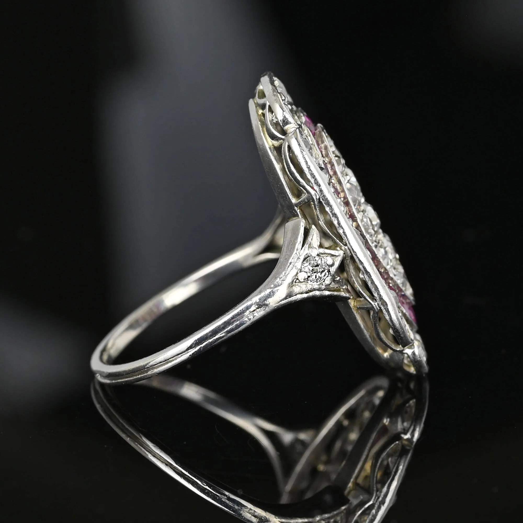 Antique Art Deco Platinum Ruby Halo Diamond Ring