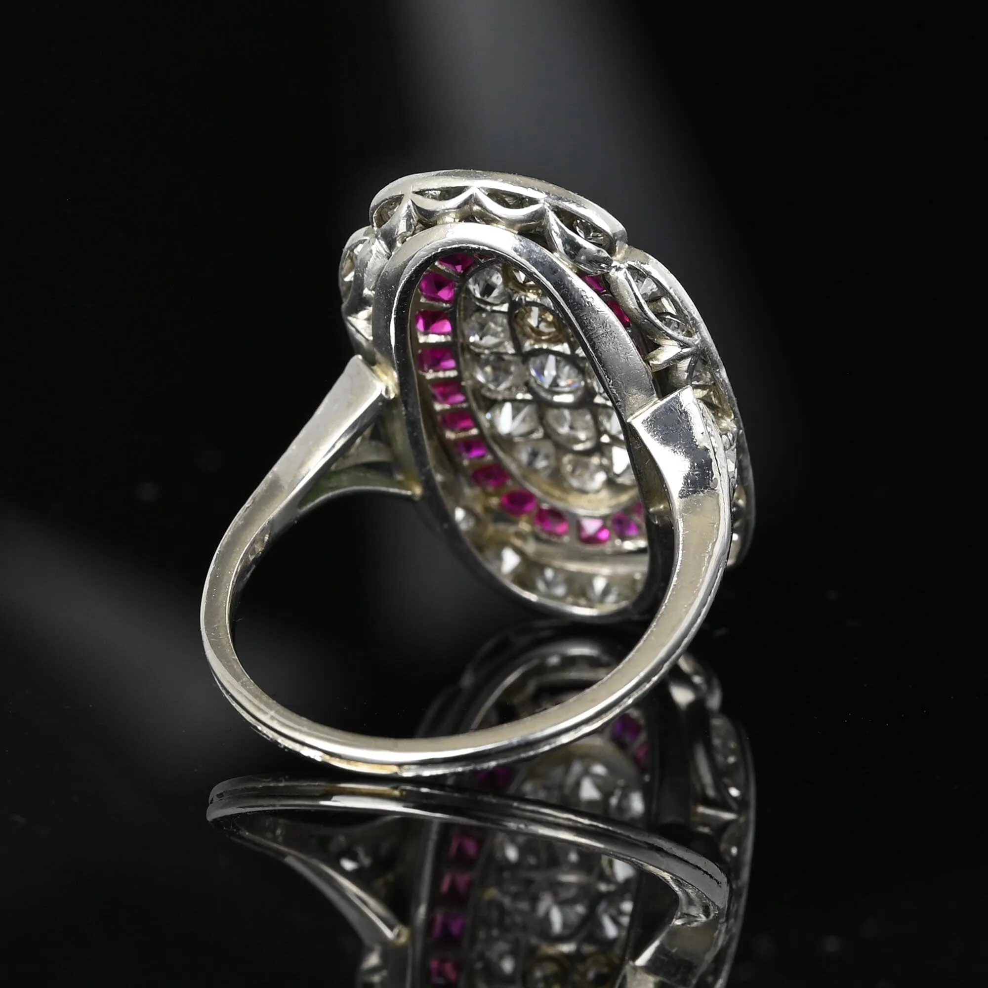 Antique Art Deco Platinum Ruby Halo Diamond Ring