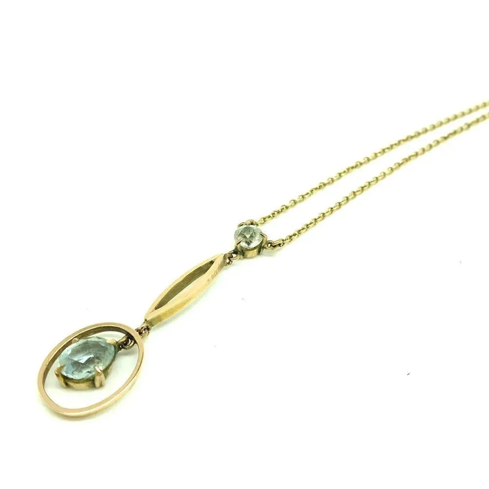 Antique Edwardian Blue Topaz 9ct Gold Necklace