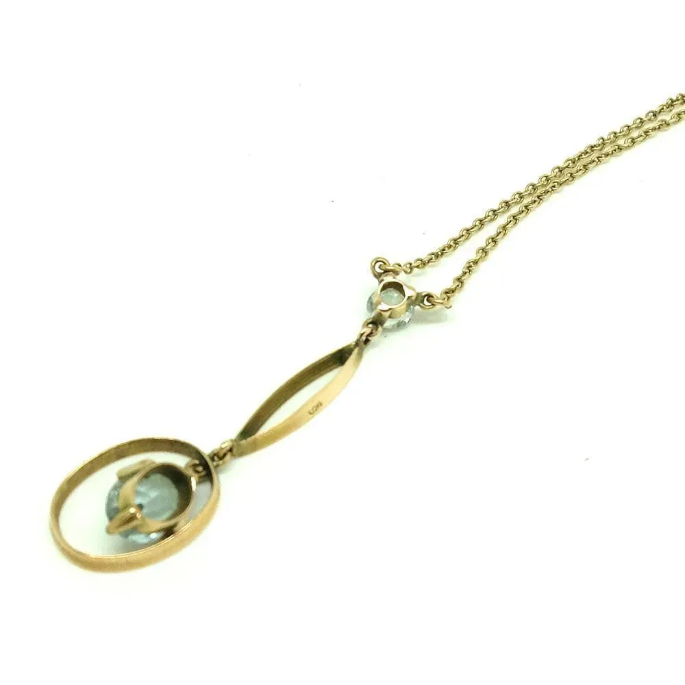 Antique Edwardian Blue Topaz 9ct Gold Necklace