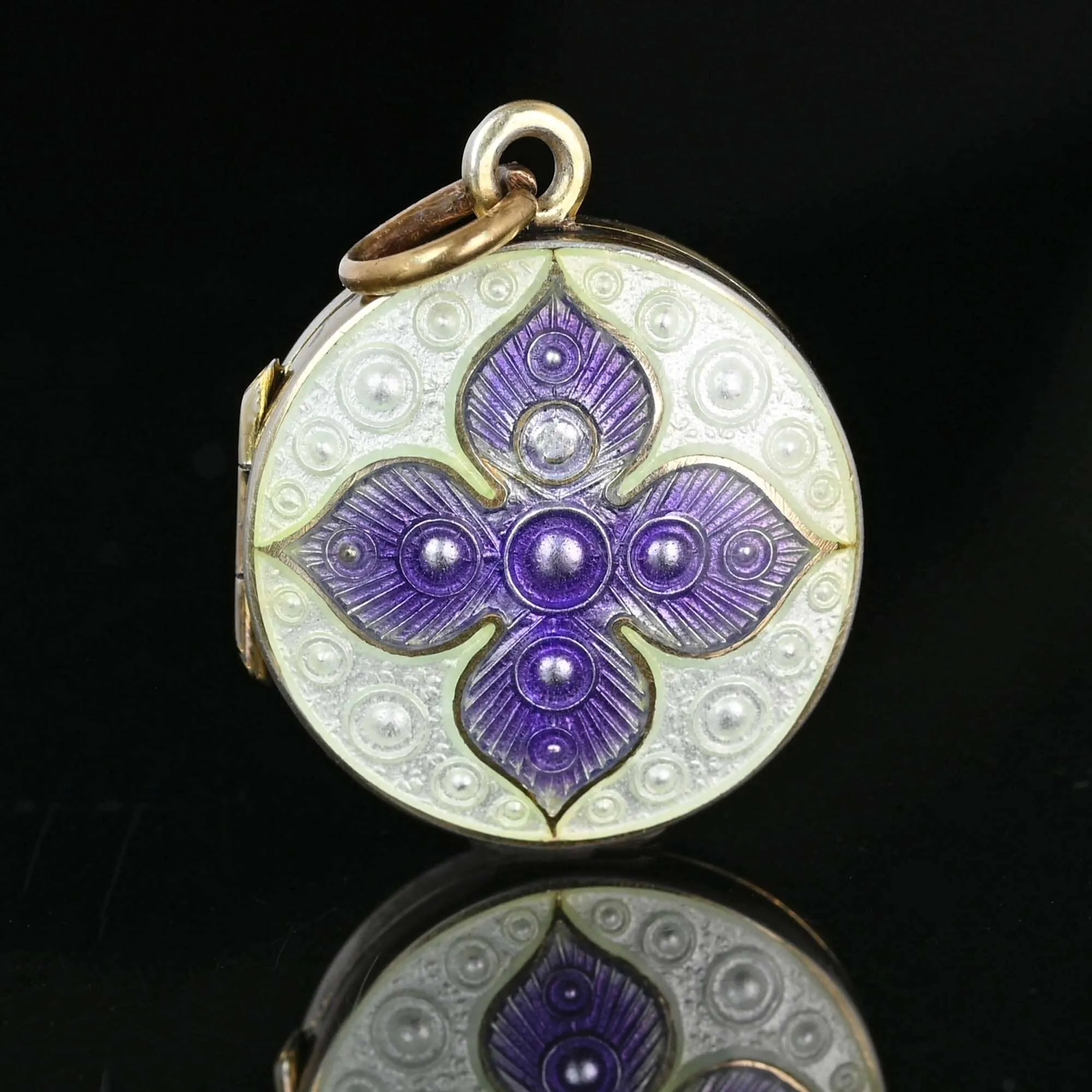 Antique Edwardian Purple & White Enamel Silver Locket