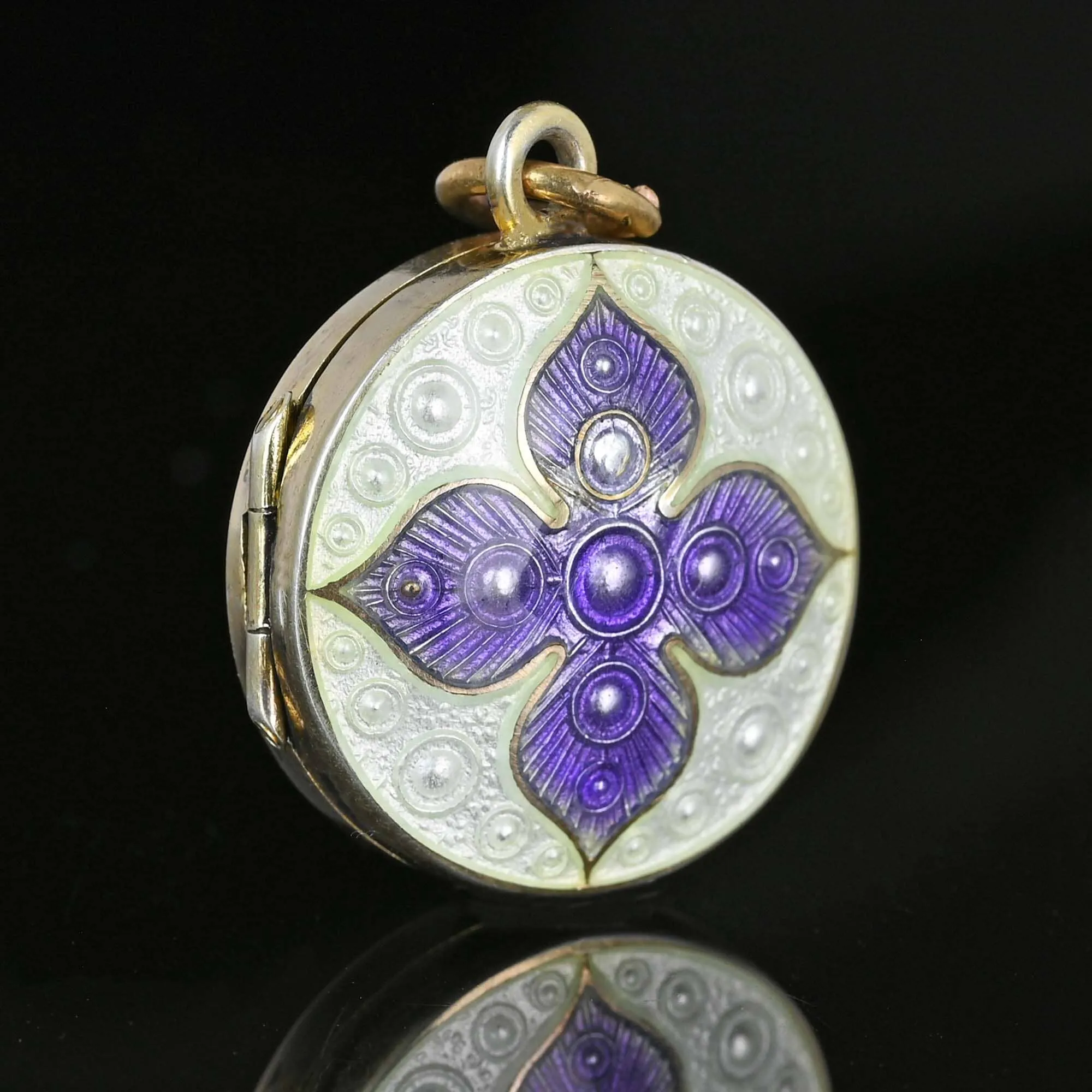 Antique Edwardian Purple & White Enamel Silver Locket