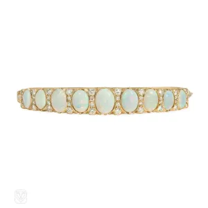 Antique opal and diamond half hoop bracelet