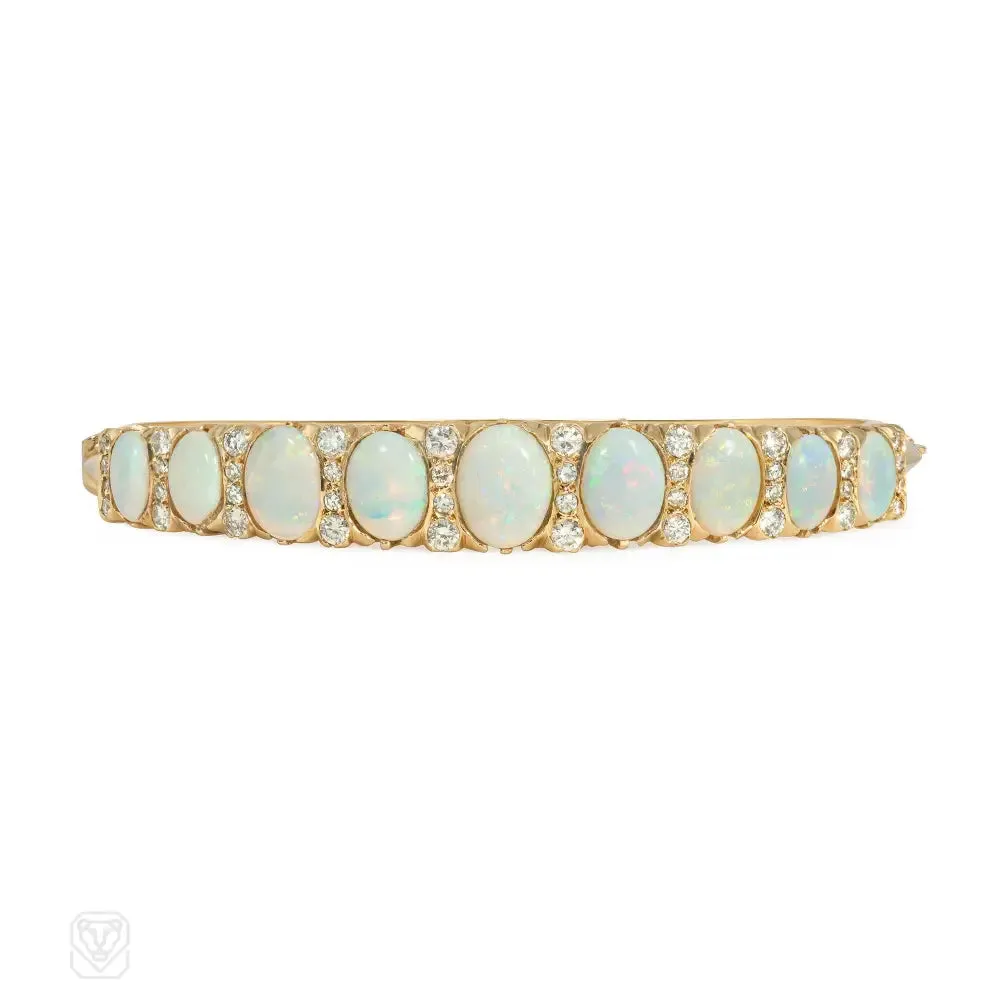 Antique opal and diamond half hoop bracelet