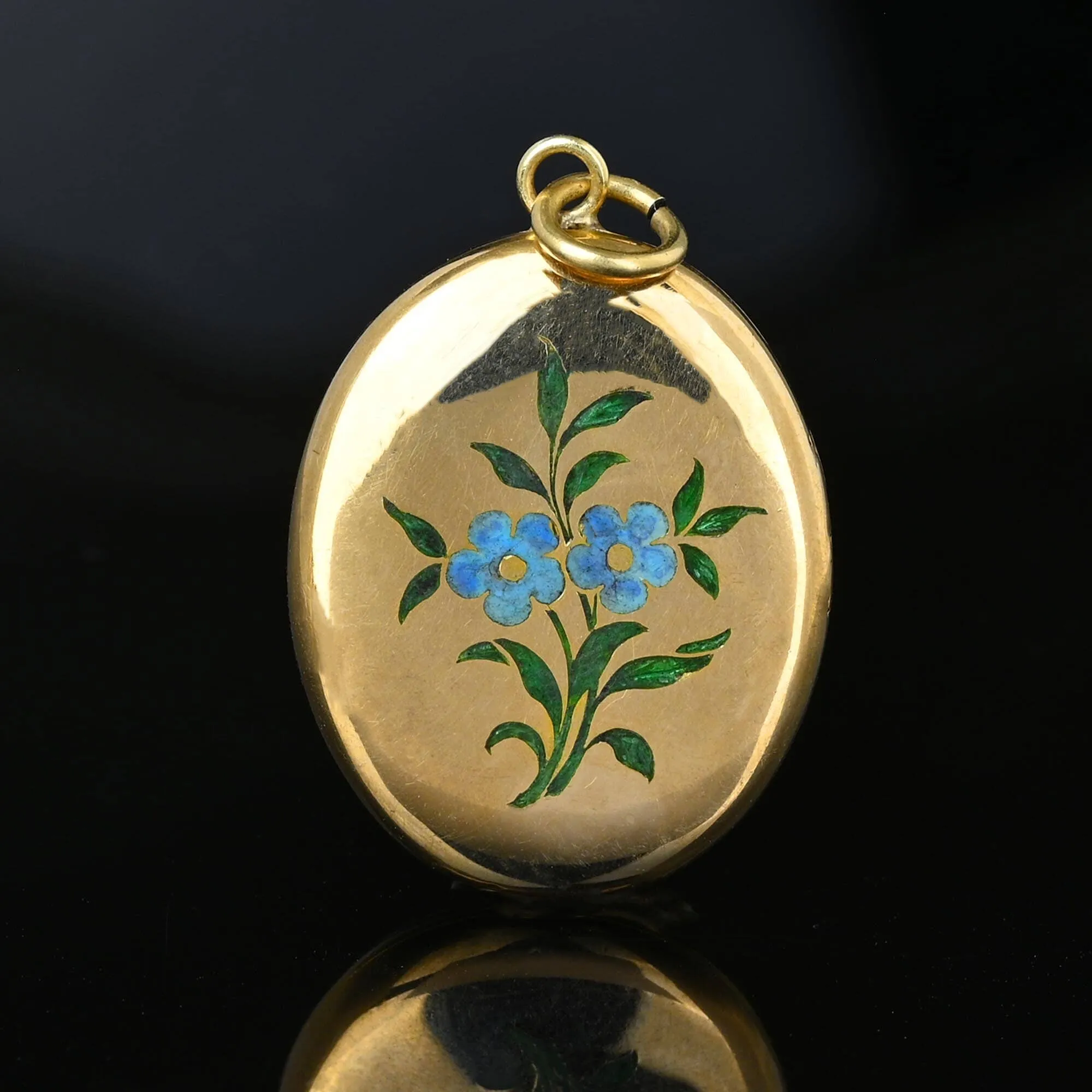 Antique Victorian 14K Gold Enamel Flower Locket