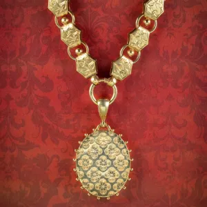 Antique Victorian Floral Locket And Collar Silver 18ct Gold Gilt