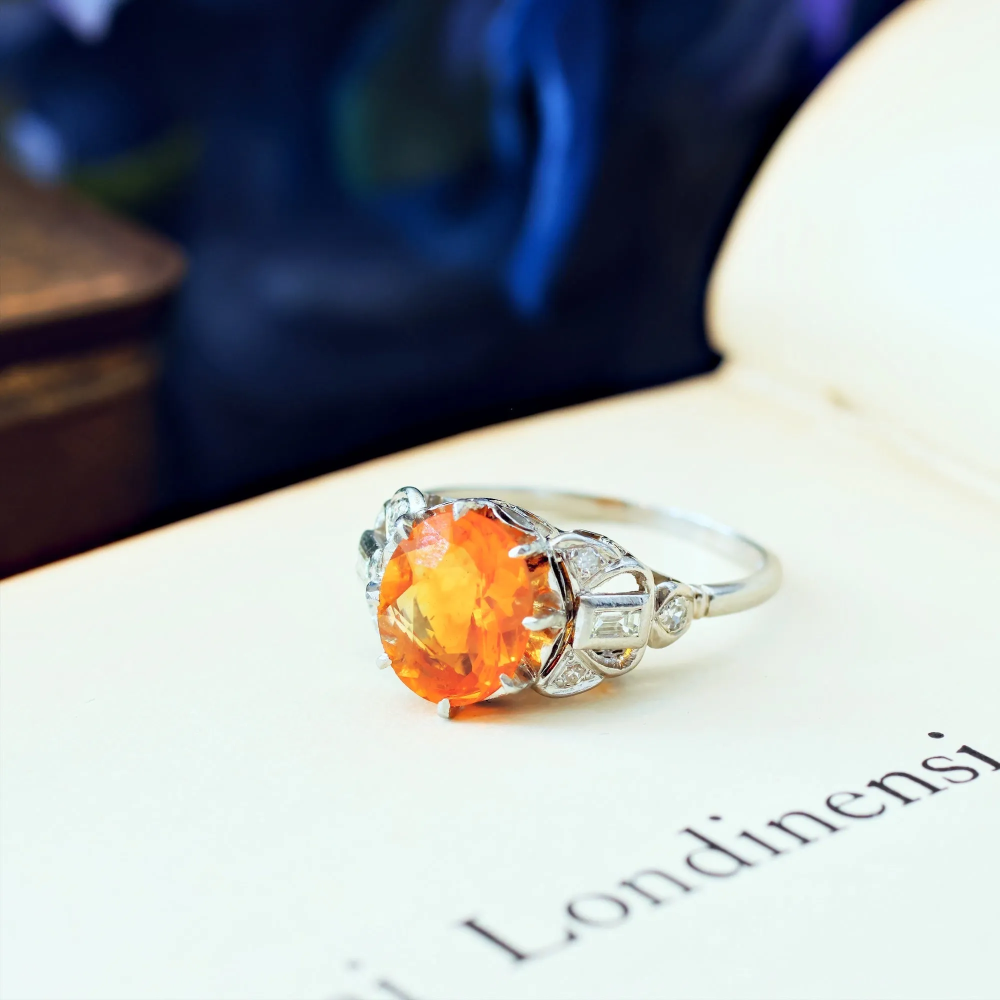 Art Deco Fire Opal & Diamond Cocktail Ring