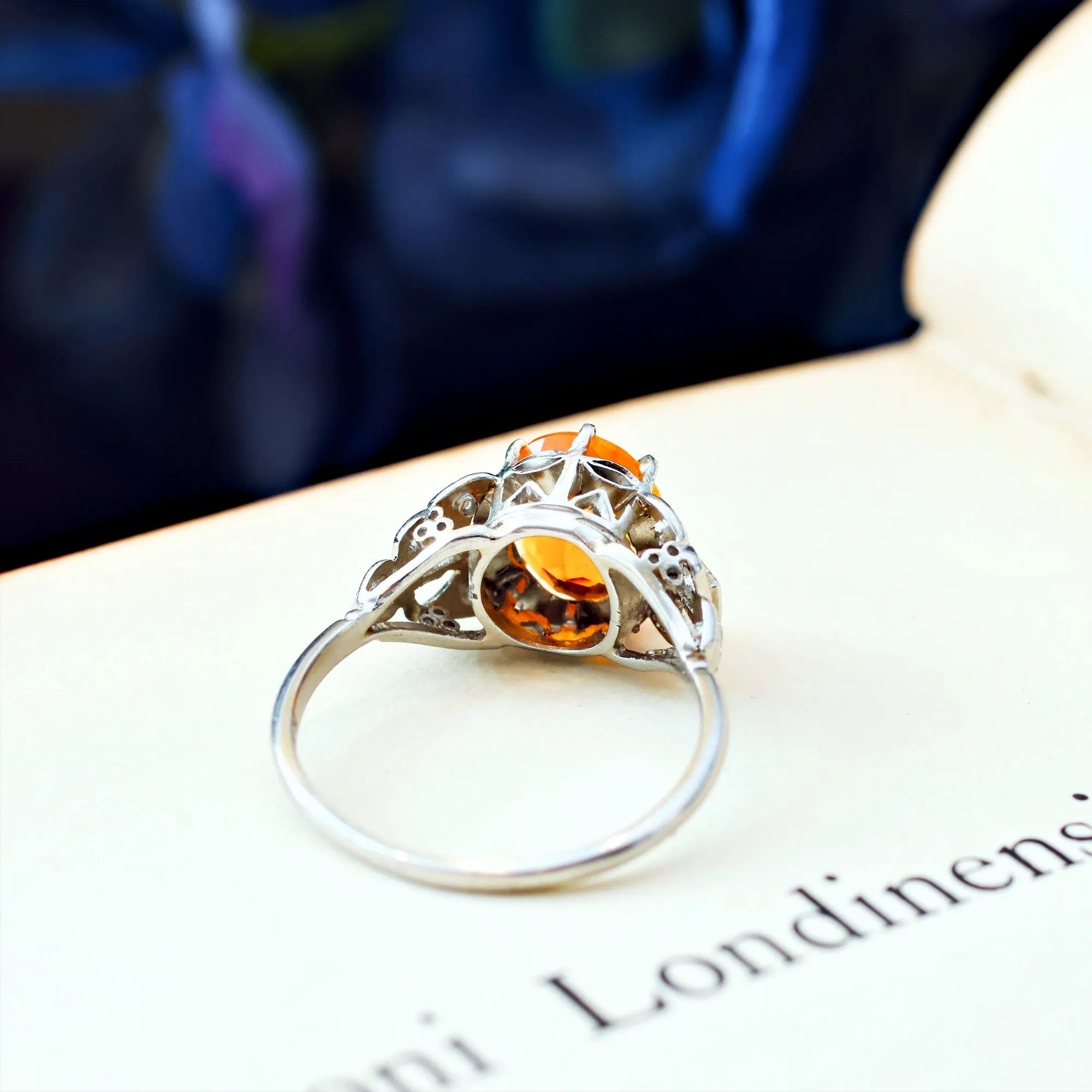 Art Deco Fire Opal & Diamond Cocktail Ring