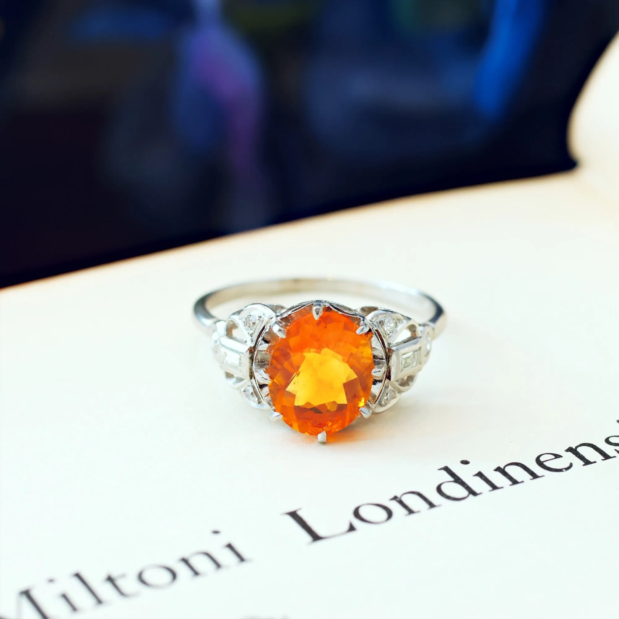 Art Deco Fire Opal & Diamond Cocktail Ring