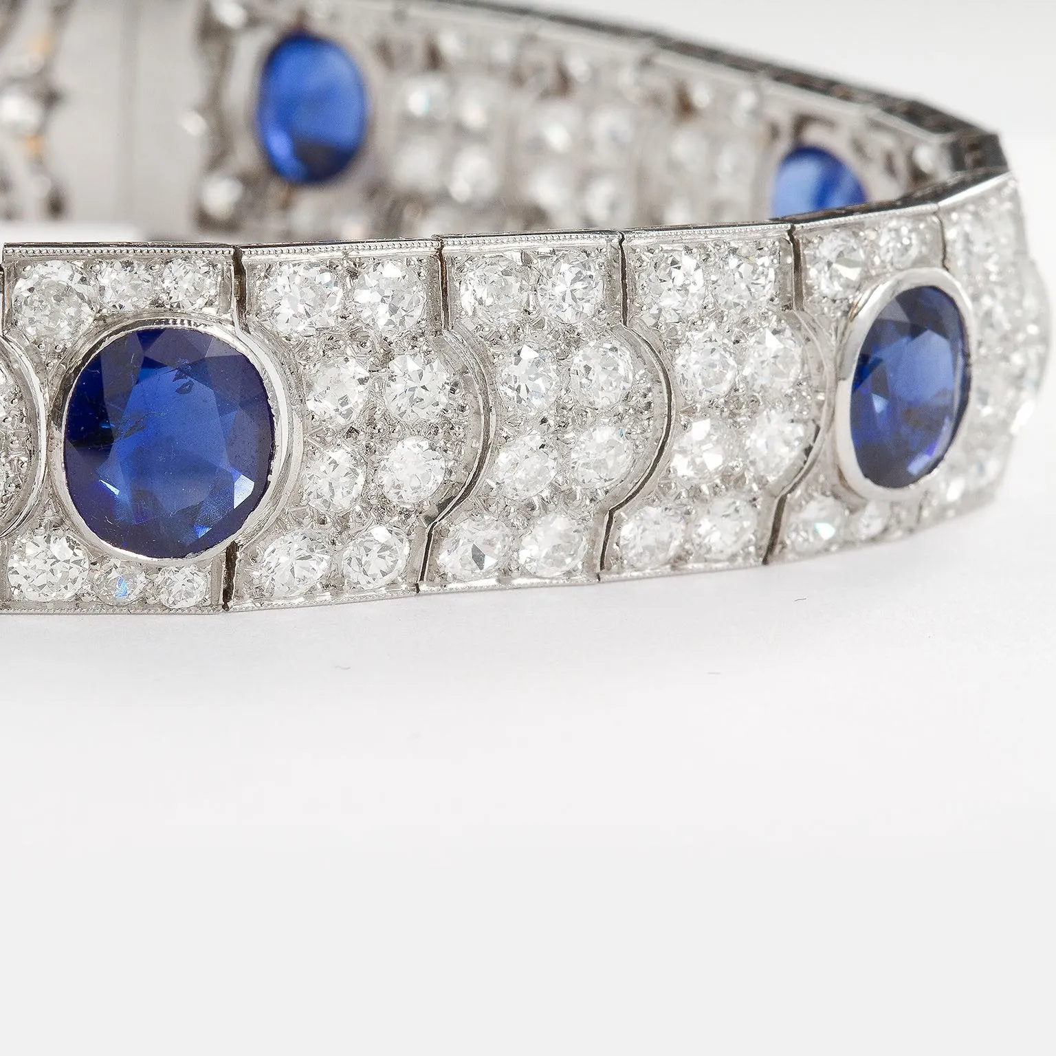 Art Deco French Diamond Unheated Burmese Oval Sapphires 25 Carats