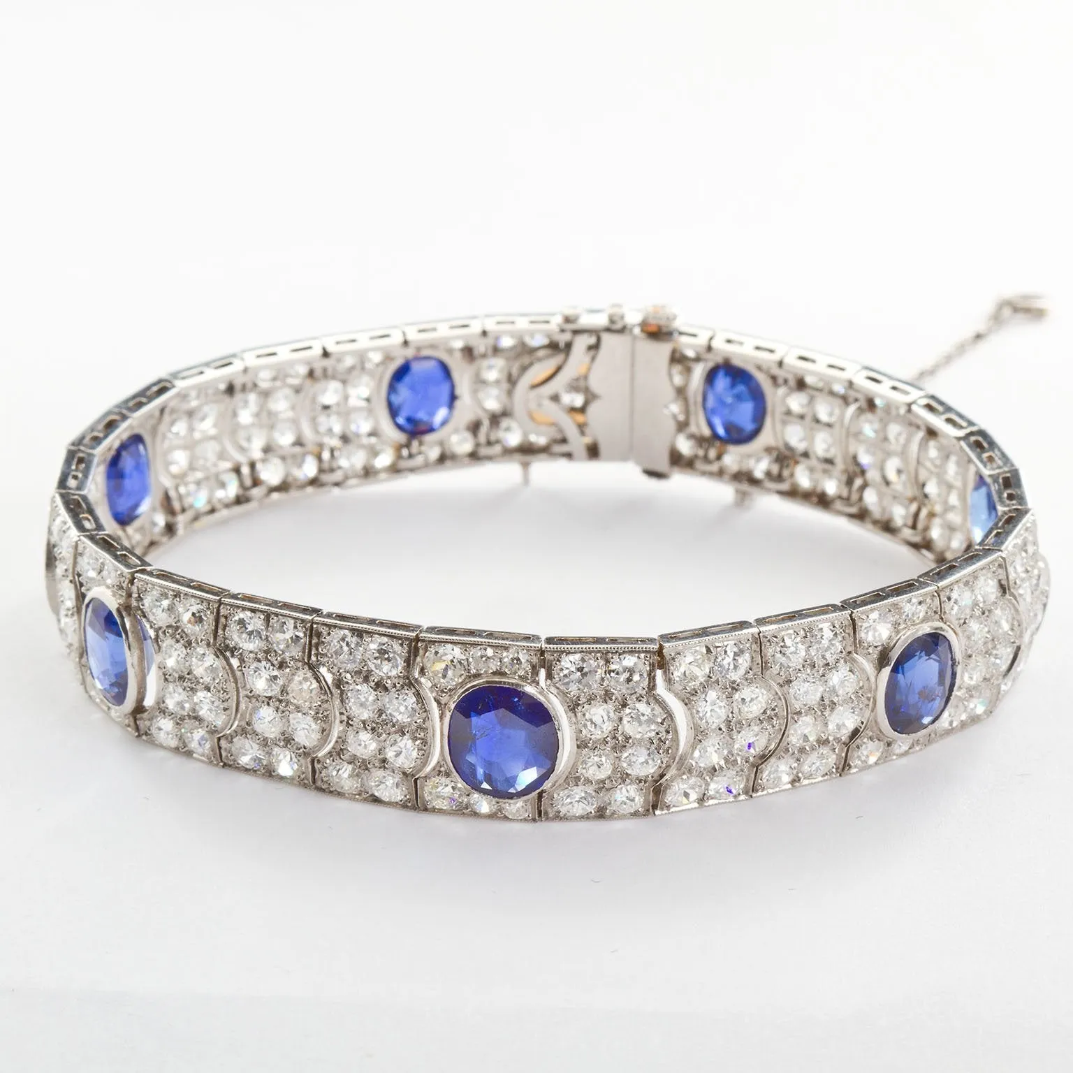 Art Deco French Diamond Unheated Burmese Oval Sapphires 25 Carats